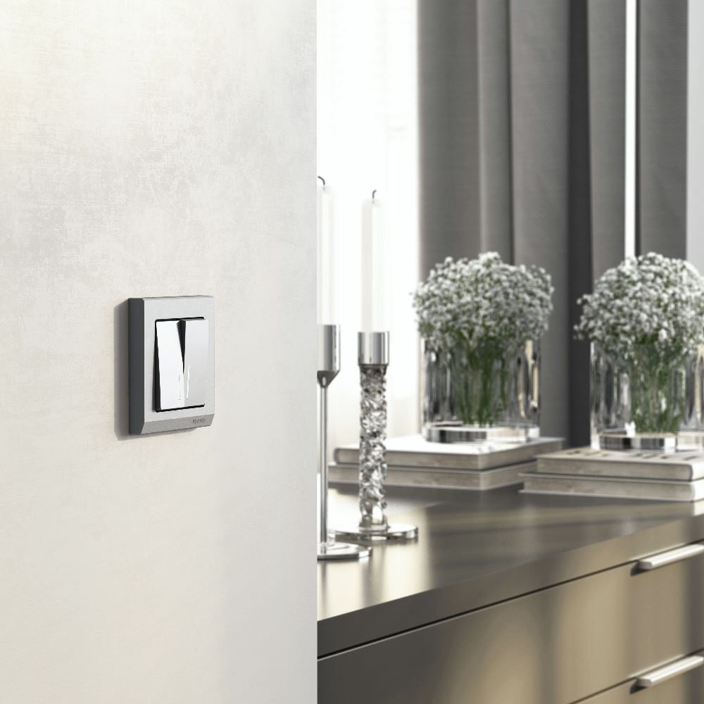 Выключатель двухклавишный встраиваемый Werkel с подсветкой Серебряный матовый W1120165 — изображение 2