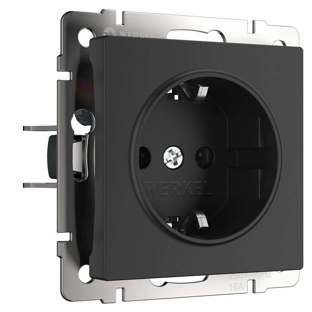 Розетка встраиваемая Werkel с заземлением Черный матовый W1171008