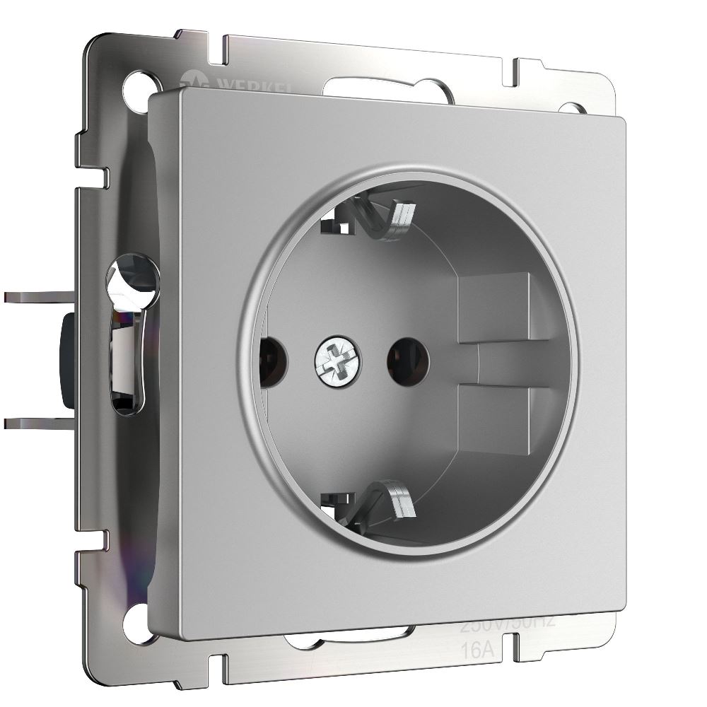 Розетка встраиваемая Werkel с заземлением, безвинтовой зажим Серебряный W1171306