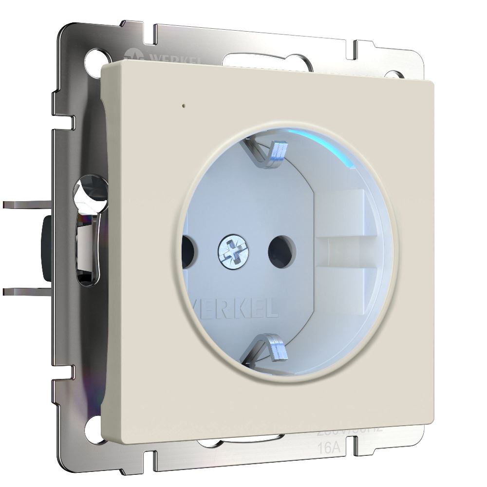 Розетка встраиваемая Werkel с подсветкой, заземлением и шторками Айвори матовый W1171462