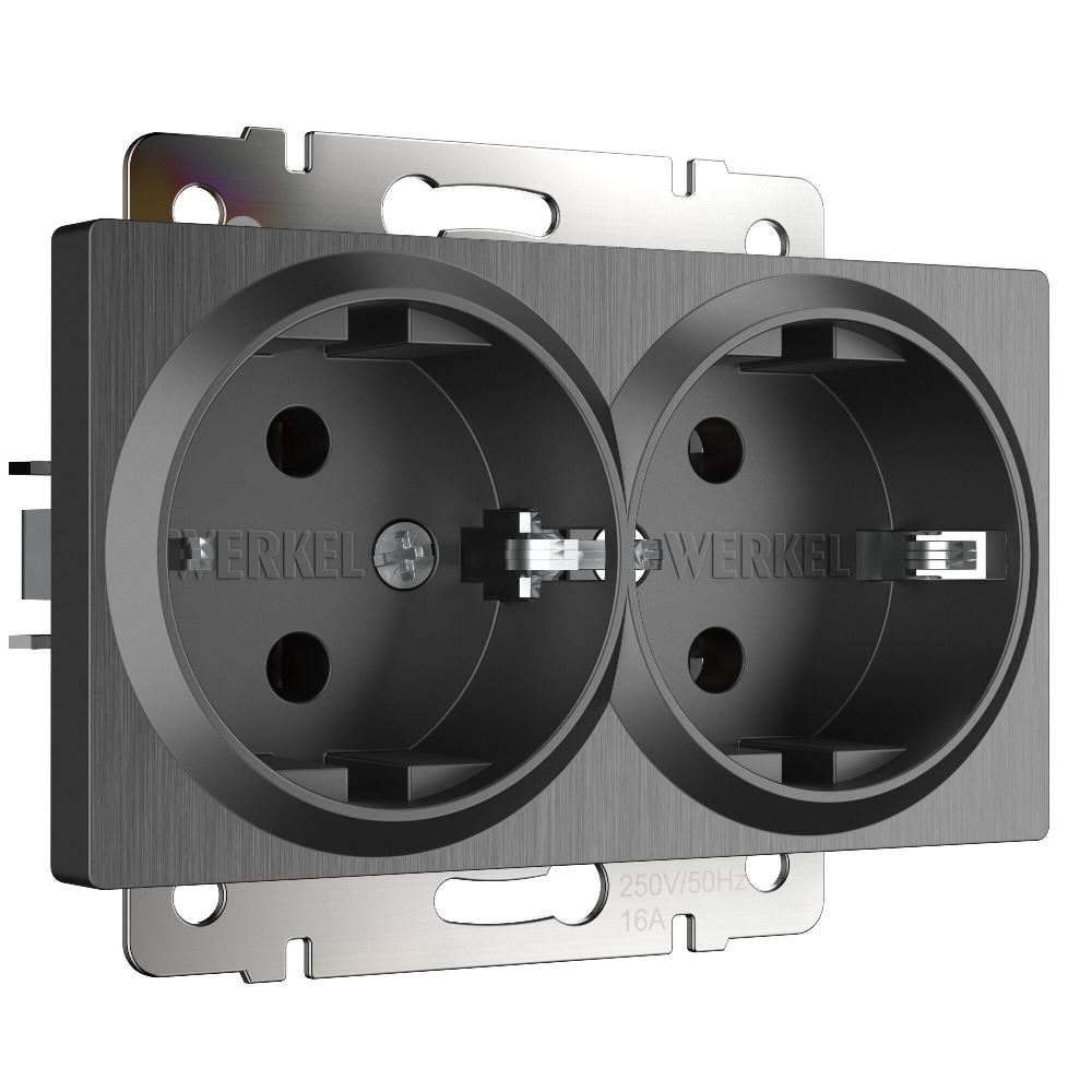 Розетка встраиваемая двойная Werkel с заземлением Графит рифленый W1172004