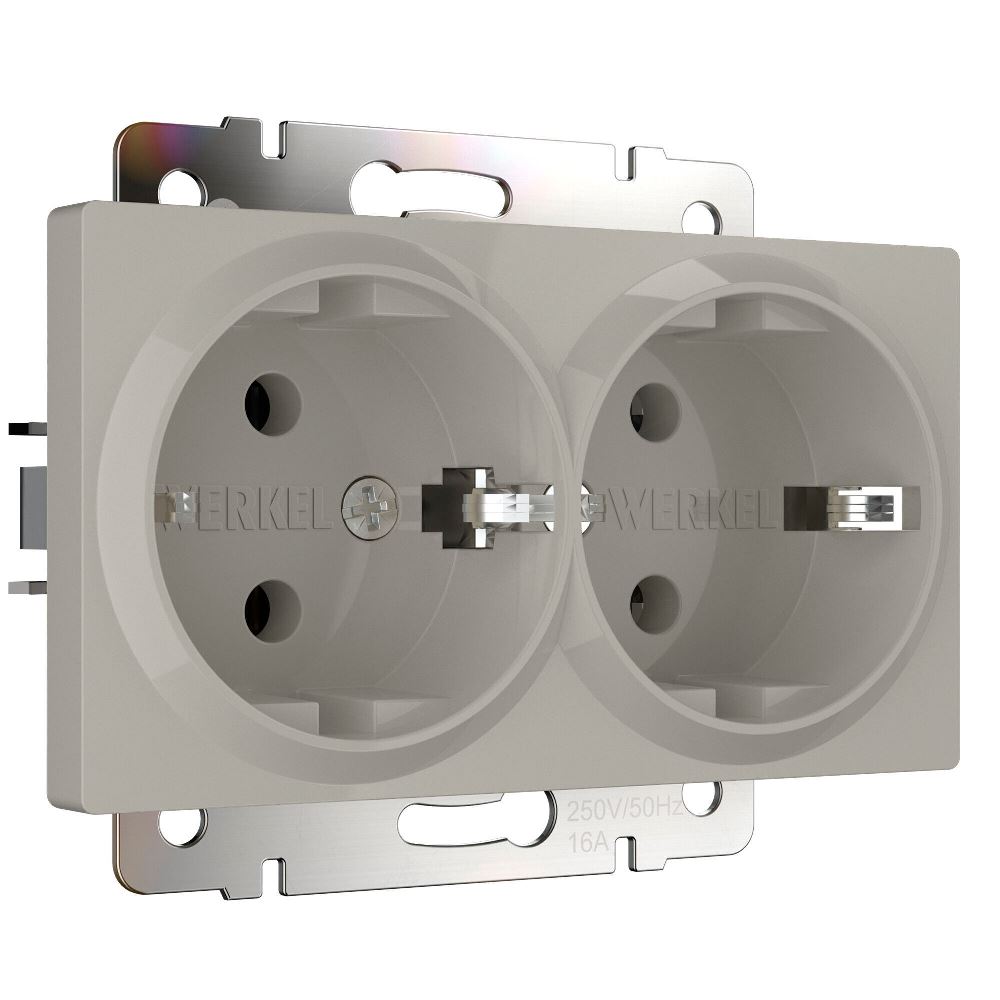 Розетка встраиваемая двойная Werkel с заземлением Дымчатый W1272004