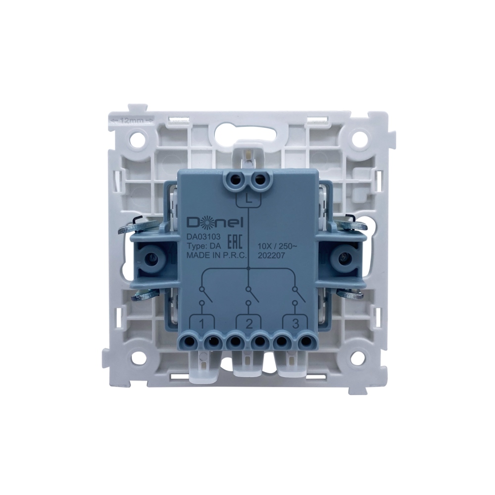 Выключатель трехклавишный встраиваемый Donel R98 с подсветкой Алюминий матовый DA03103-DA28326 — изображение 4