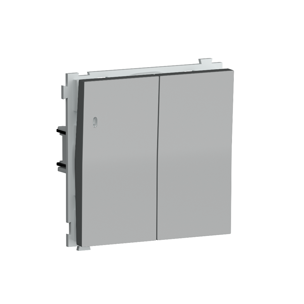 Выключатель двухклавишный встраиваемый Donel R98 с подсветкой Алюминий матовый DA03105-DA28526