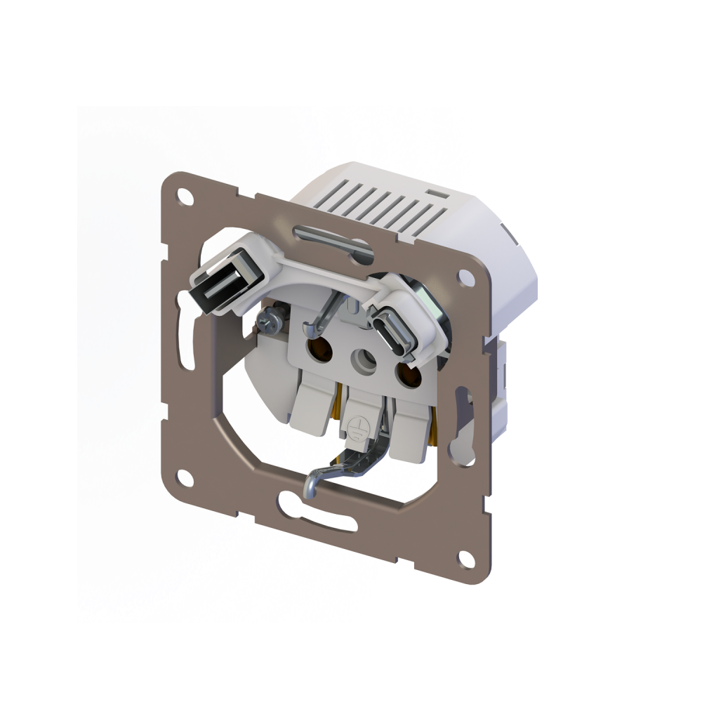 Розетка встраиваемая Donel R98 с заземлением и шторками + зарядка USB A+C 20W Белый матовый DA15500-DA22233 — изображение 4