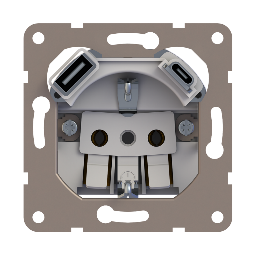 Розетка встраиваемая Donel R98 Metal с заземлением, шторками и USB тип A+C Благородная сталь DA15500-DA222ES — изображение 4