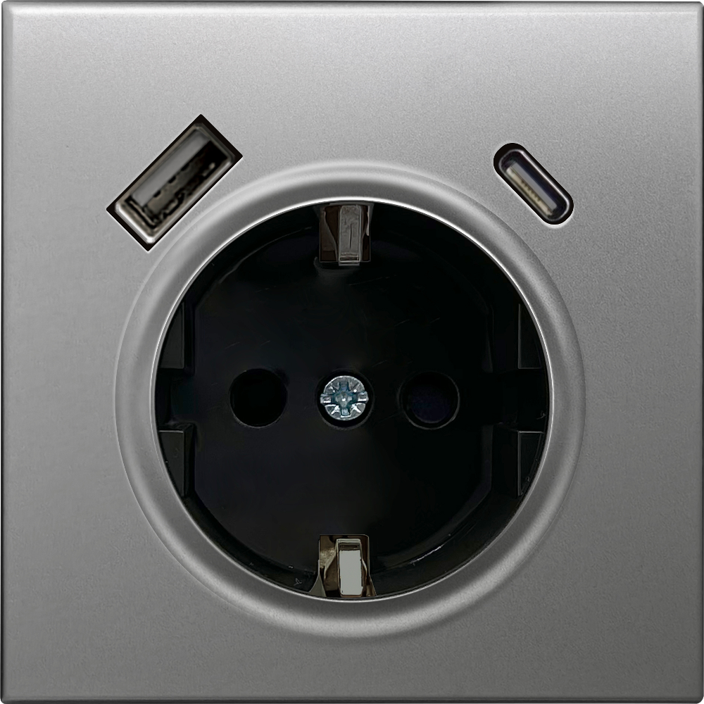 Розетка встраиваемая Donel R98 Metal с заземлением, шторками и USB тип A+C Благородная сталь DA15500-DA222ES — изображение 2