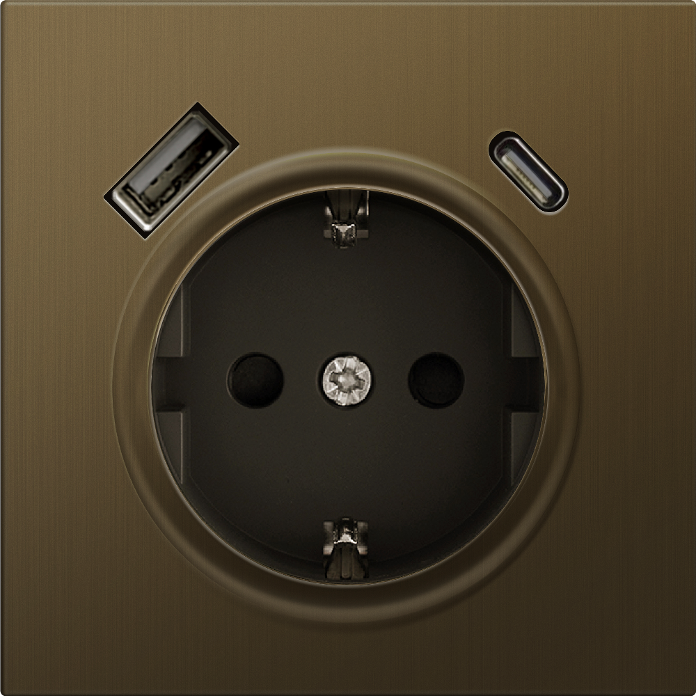 Розетка встраиваемая Donel R98 Metal с заземлением, шторками и USB тип A+C Латунь DA15500-DA222ME — изображение 2