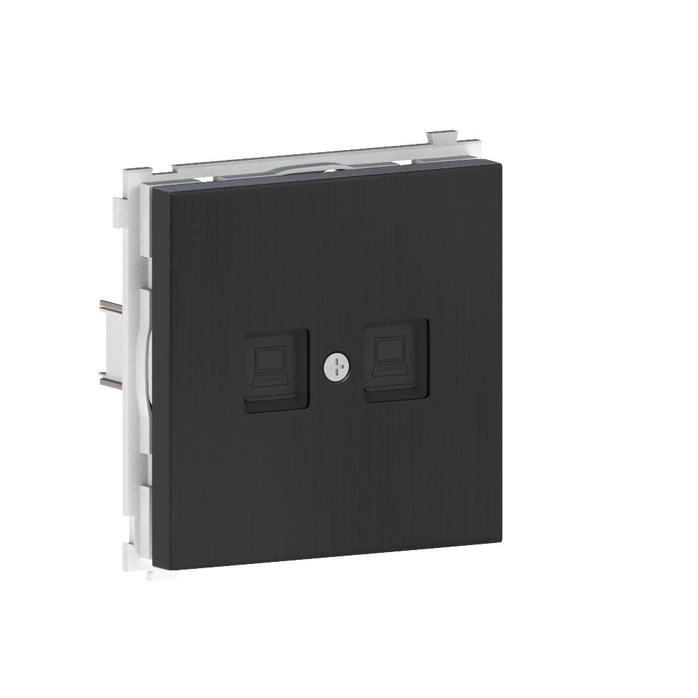 Розетка встраиваемая двойная Ethernet Donel R98 Metal RJ45 (cat.6/ClassE-8) Вороненая сталь DA16600-DA869GS