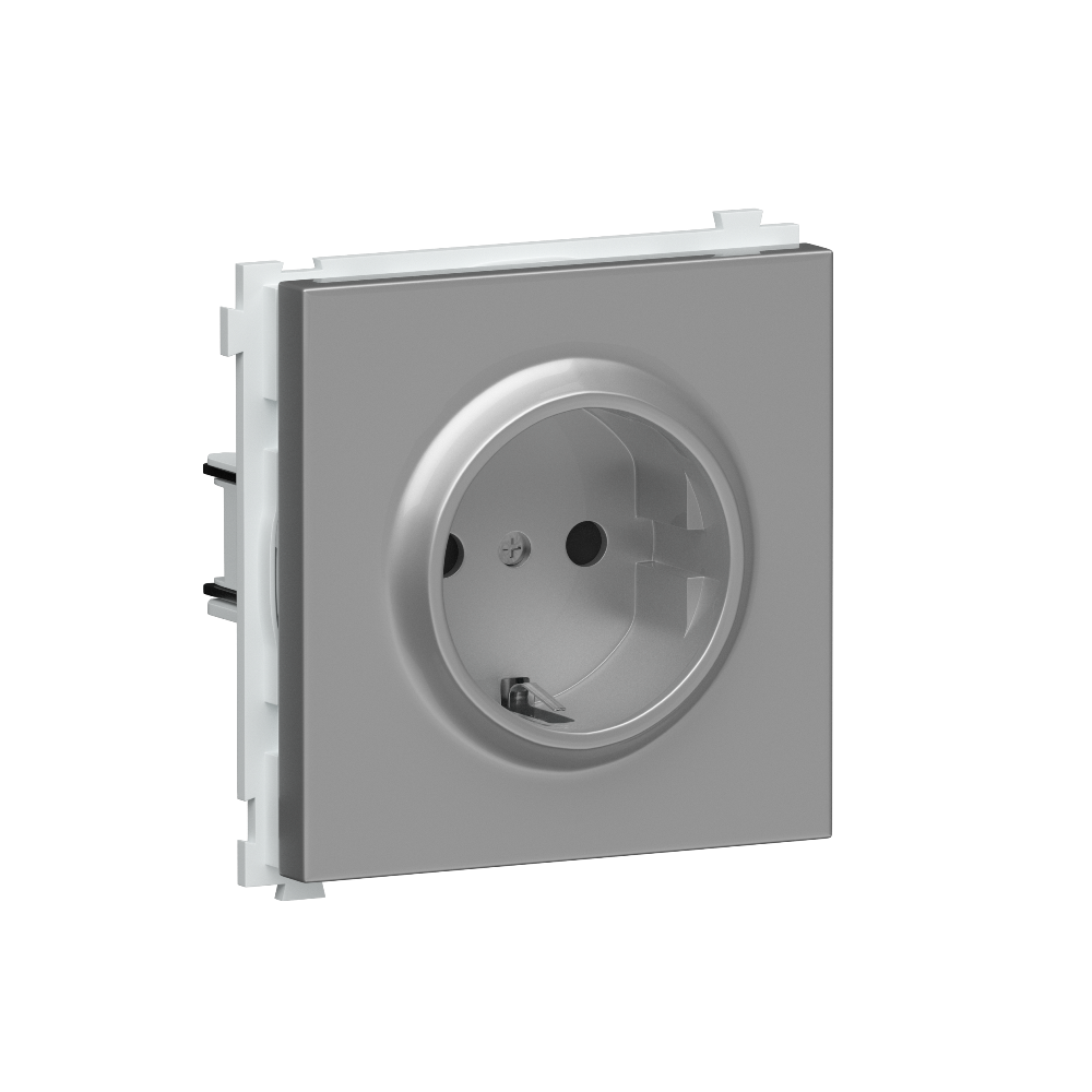 Розетка встраиваемая Donel R98 Schuko с заземлением и шторками на клеммах Алюминий матовый DA17700-DA22026