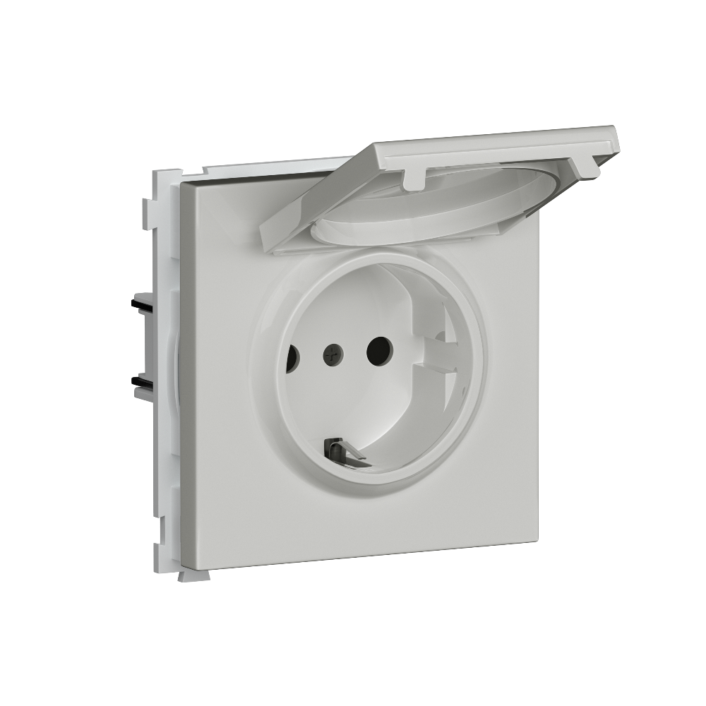 Розетка встраиваемая Donel R98 Schuko с крышкой и заземлением на клеммах Белый глянцевый DA17700-DA45403