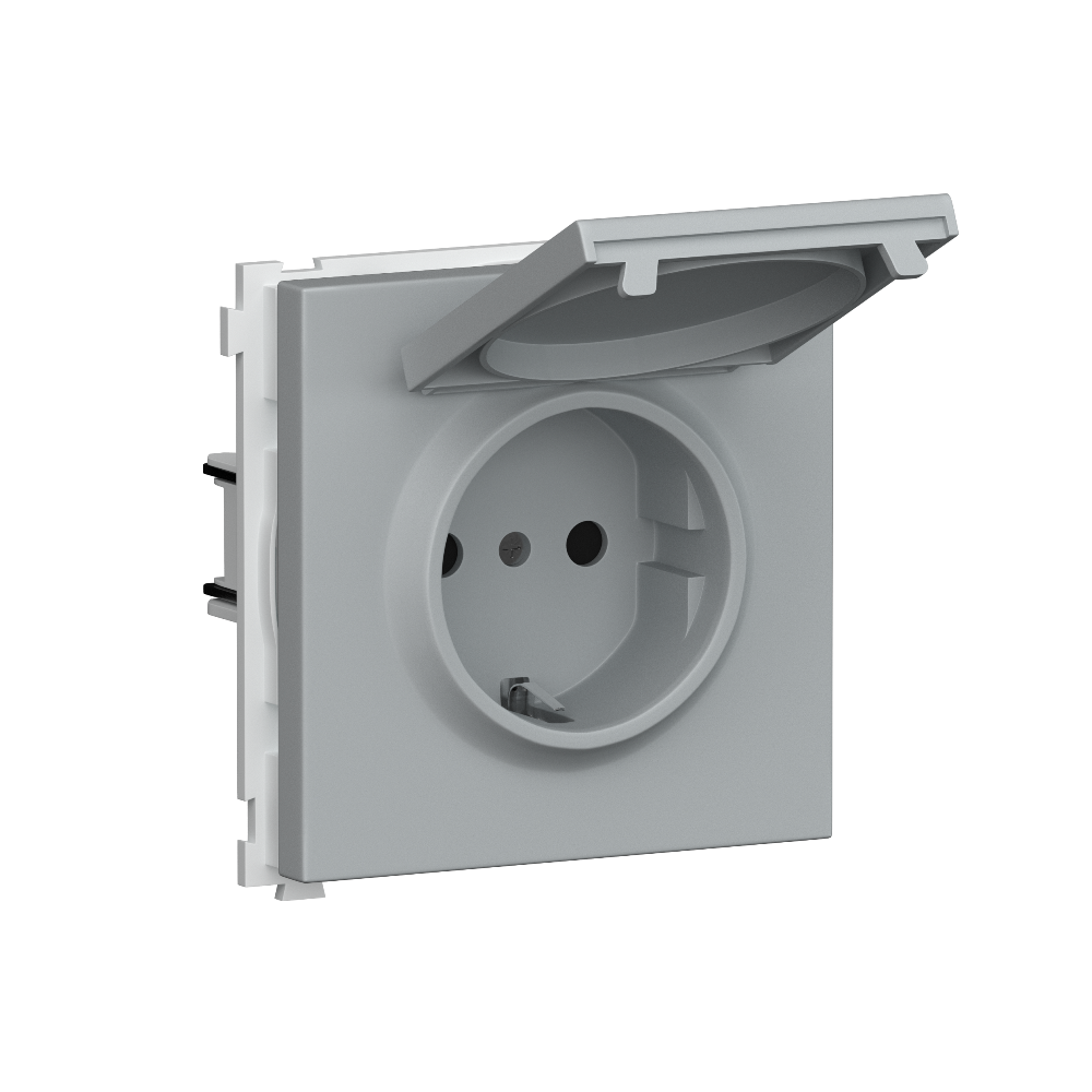 Розетка встраиваемая Donel R98 Schuko с крышкой и заземлением на клеммах Серый матовый DA17700-DA45440