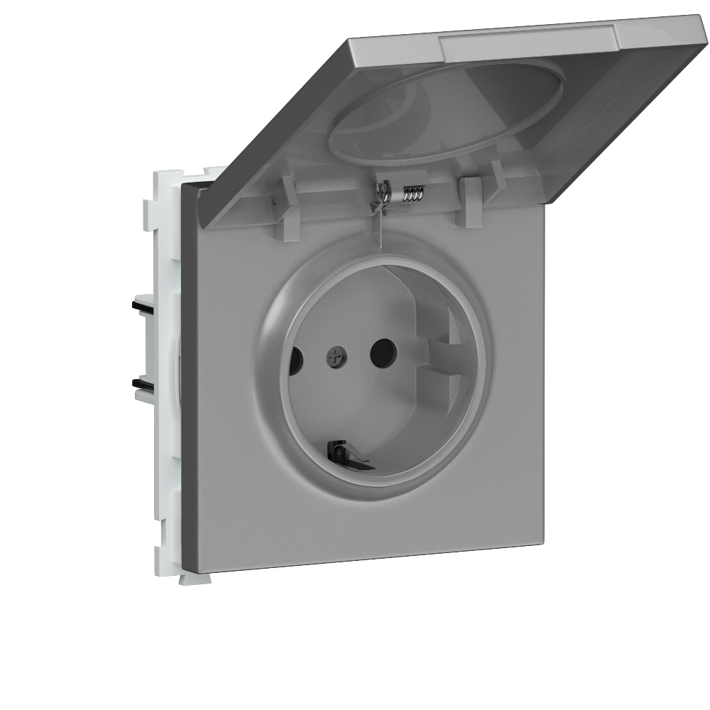 Розетка встраиваемая Donel R98 Schuko с крышкой и заземлением на клеммах Алюминий матовый DA17700-DA52026