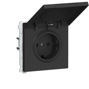 Розетка встраиваемая Donel R98 Schuko с крышкой и заземлением на клеммах Черный матовый DA17700-DA52028
