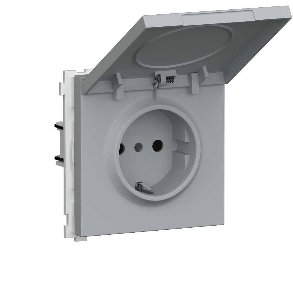 Розетка встраиваемая Donel R98 Schuko с крышкой и заземлением на клеммах Серый матовый DA17700-DA52040