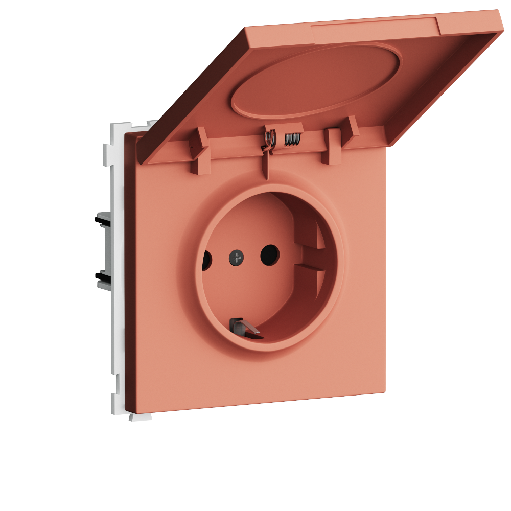 Розетка встраиваемая Donel R98 Schuko с крышкой и заземлением на клеммах Коралл матовый DA17700-DA52045