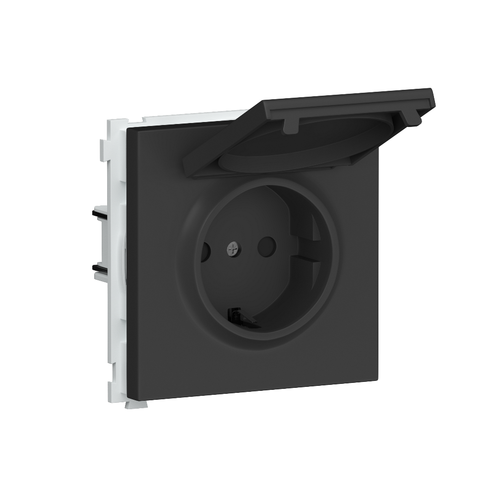 Розетка встраиваемая Donel R98 Schuko с крышкой и заземлением на винтах Черный матовый DA18800-DA45428