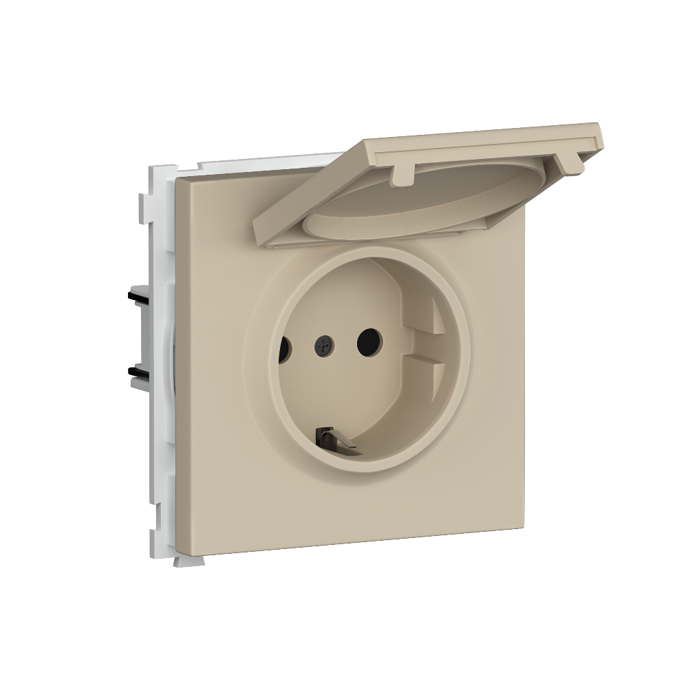 Розетка встраиваемая Donel R98 Schuko с крышкой и заземлением на винтах Кашемир матовый DA18800-DA45435