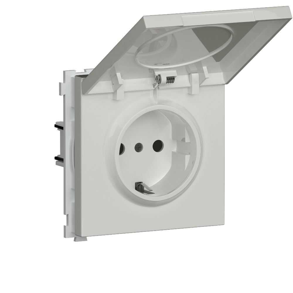 Розетка встраиваемая Donel R98 Schuko с крышкой и заземлением на винтах Белый глянцевый DA18800-DA52003