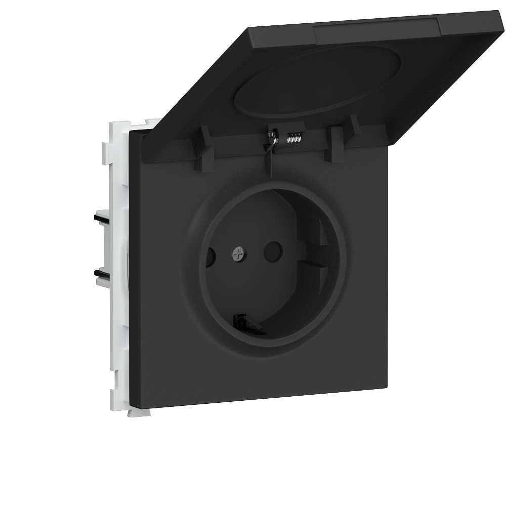 Розетка встраиваемая Donel R98 Schuko с крышкой и заземлением на винтах Черный матовый DA18800-DA52028
