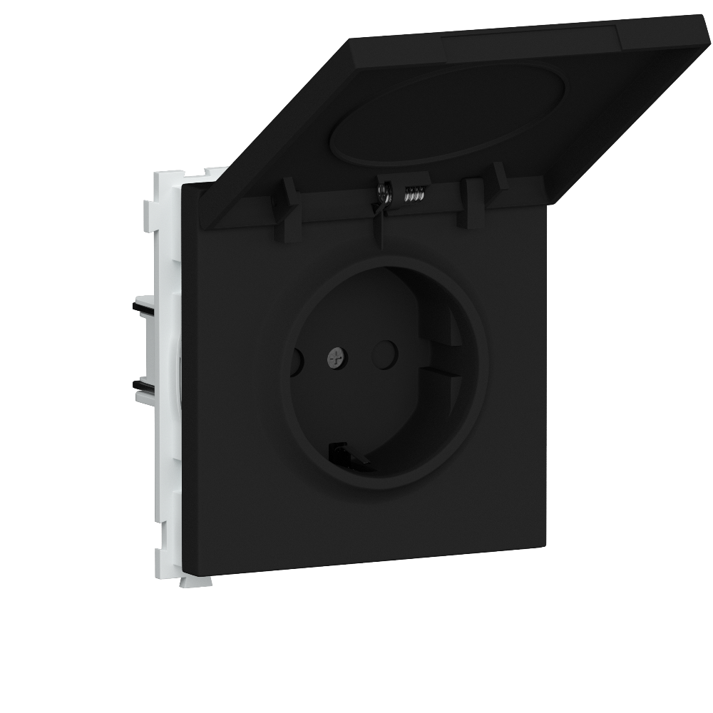 Розетка встраиваемая Donel R98 Schuko с крышкой и заземлением на винтах Карбон матовый DA18800-DA52030