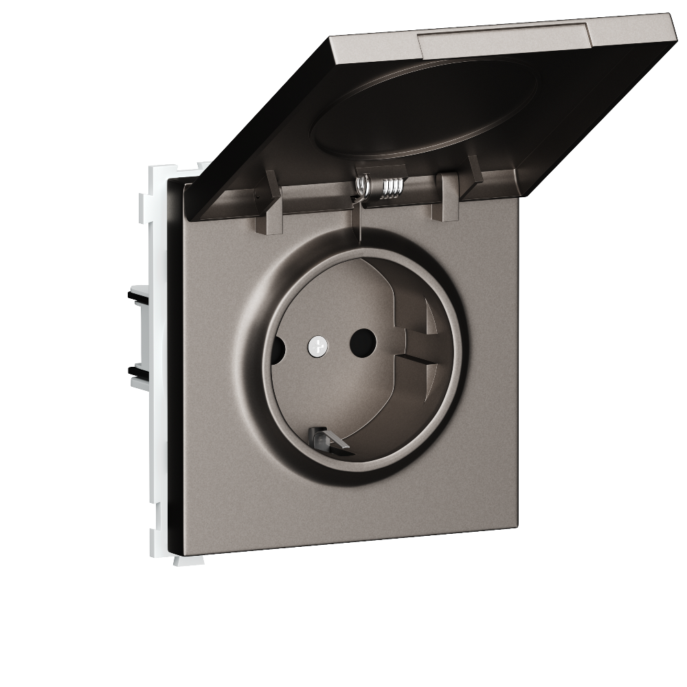 Розетка встраиваемая Donel R98 Schuko с крышкой и заземлением на винтах Сталь матовая DA18800-DA52037