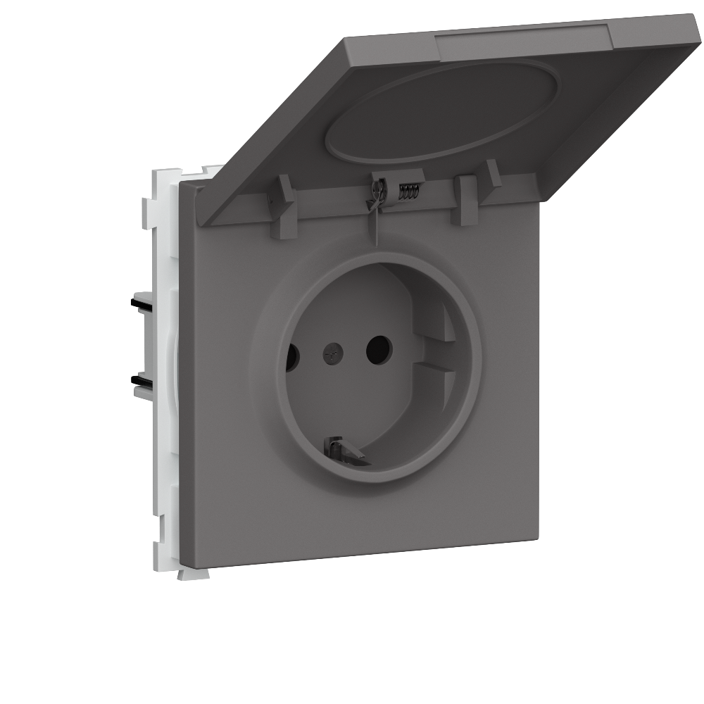 Розетка встраиваемая Donel R98 Schuko с крышкой и заземлением на винтах Шоколад матовый DA18800-DA52042