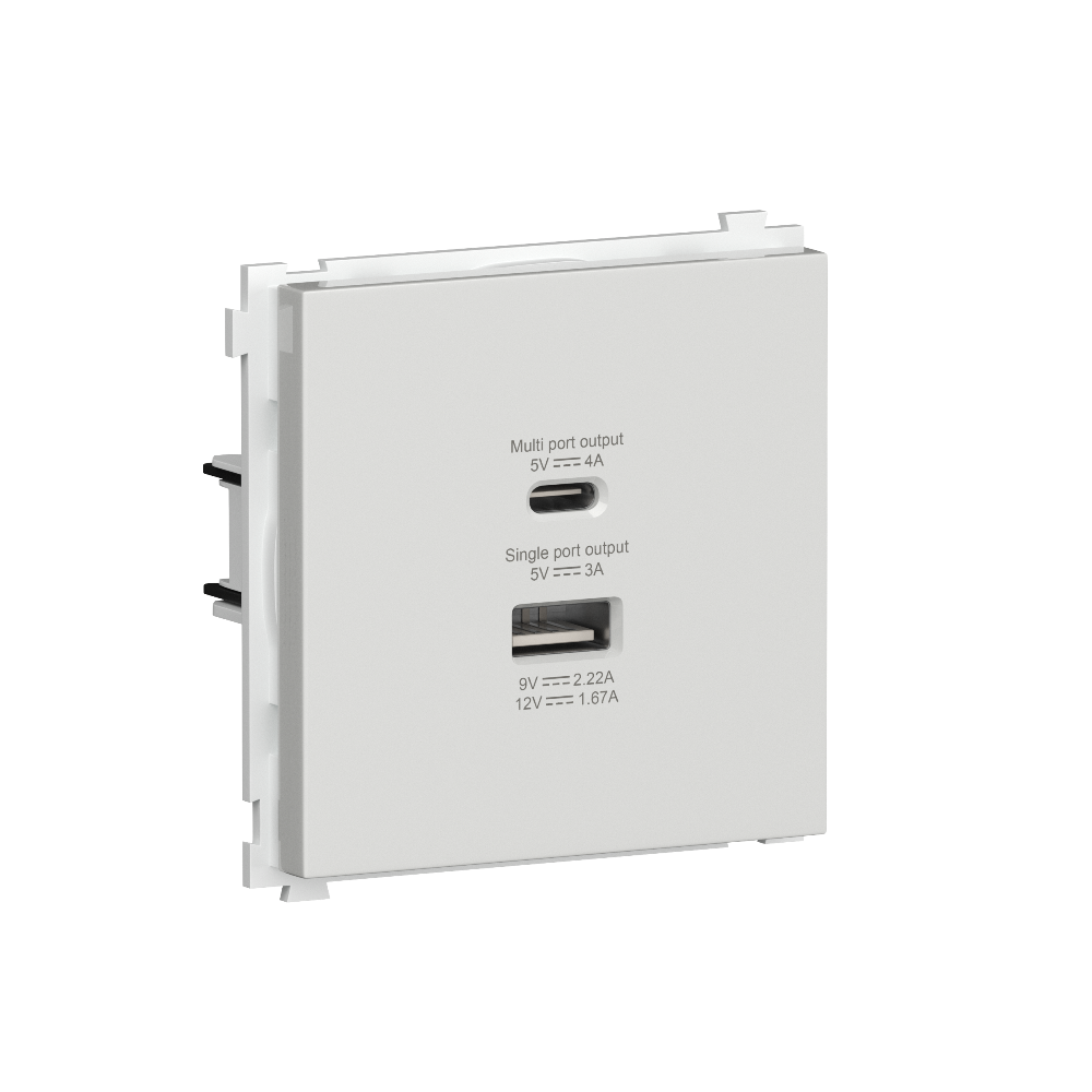 Розетка встраиваемая USB Donel R98 тип A+С быстрая зарядка Белый глянцевый DA20400-DA27703