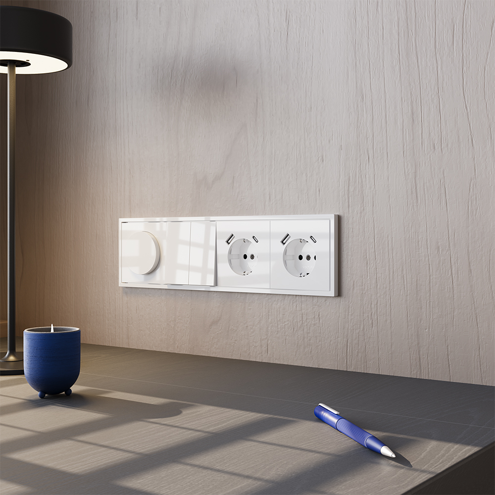 Розетка встраиваемая Voltum S70 с заземлением, шторками и USB A+A Белый Глянцевый VLS040401 — изображение 5