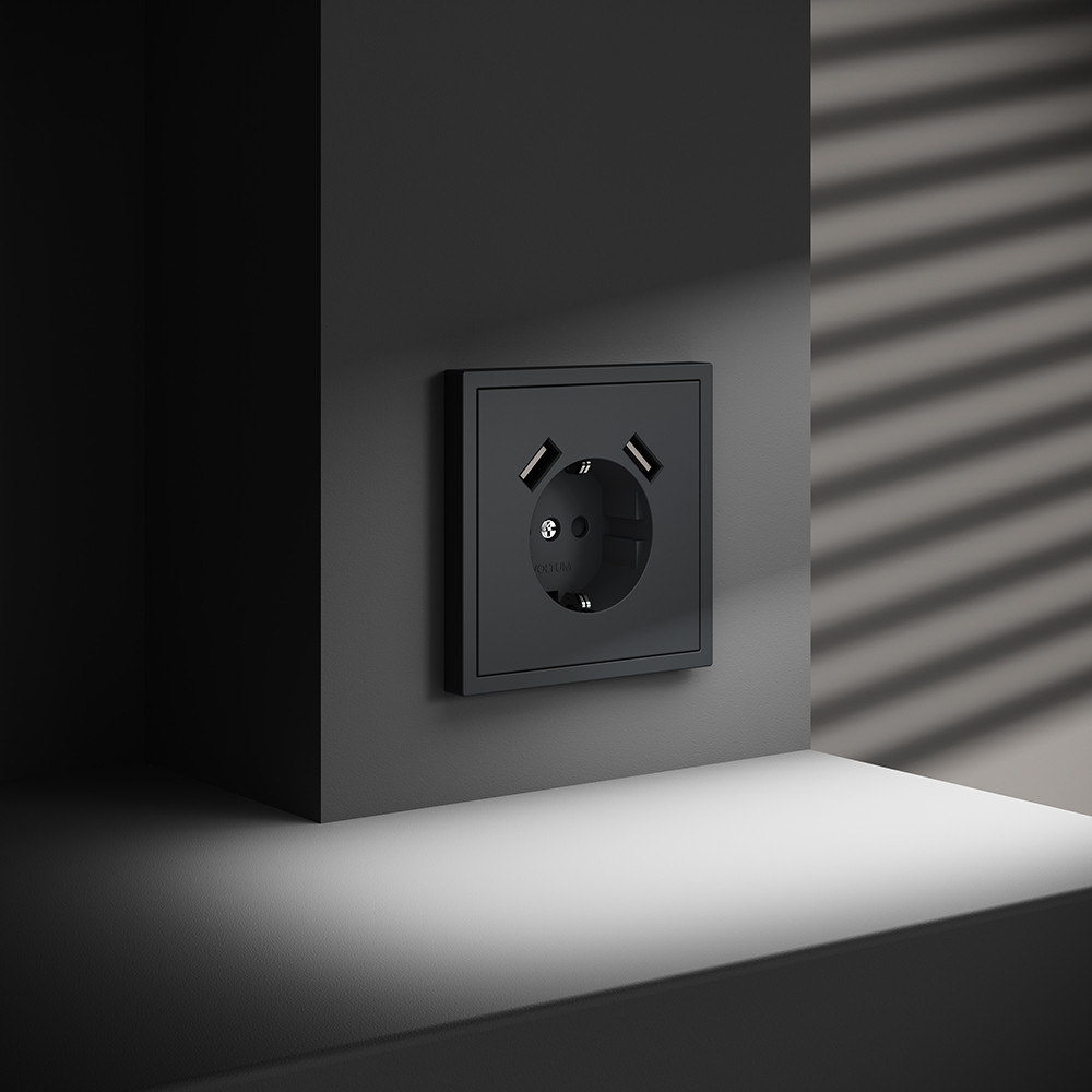 Розетка встраиваемая Voltum S70 с заземлением, шторками и USB A+A Графит VLS040407 — изображение 5