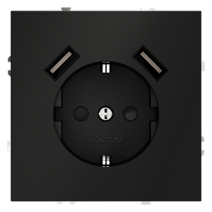 Розетка встраиваемая Voltum S70 с заземлением, шторками и USB A+A Черный матовый VLS040408