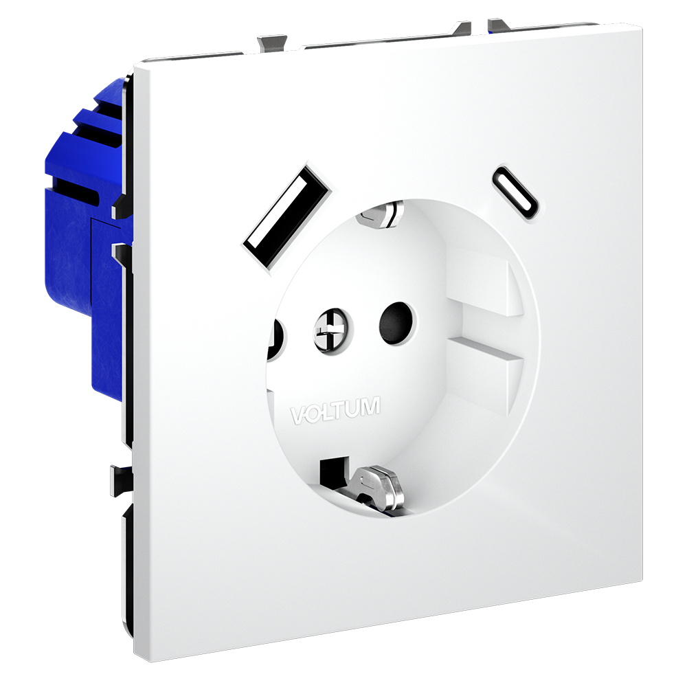 Розетка встраиваемая Voltum S70 с заземлением, шторками и USB A+C Белый матовый VLS040502 — изображение 2